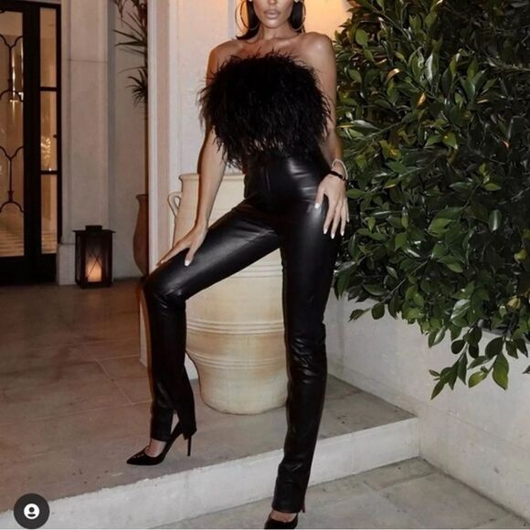 Zara Black Faux Leather High Rise Extra Long Leggings Size M Bloggers Favorite - Picture 2 of 7